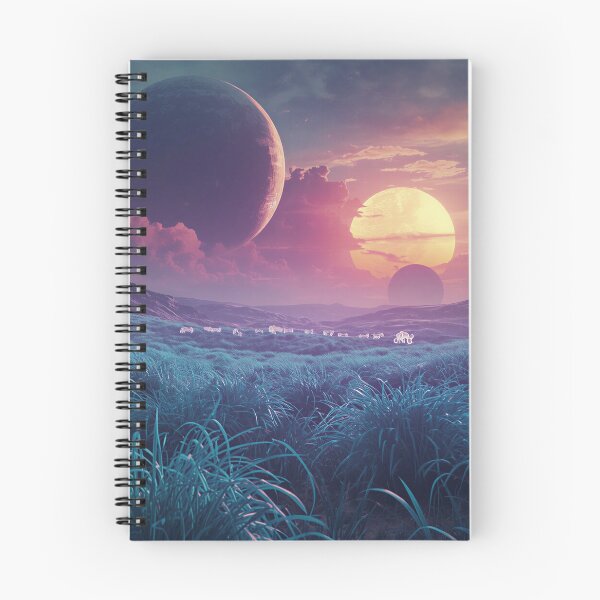 Item preview, Alien Grassland Landscape with Floating Suns and Bioluminescent Terrain designed and sold by Luminous Wilds.