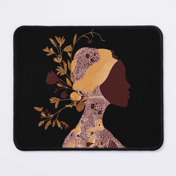 Item preview, Elegant African Woman Silhouette Art - Gold and Maroon Floral Portrait designed and sold by MiratiZema.