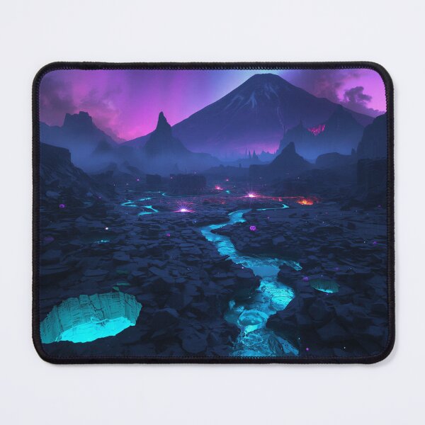 Item preview, Volcanic Alien World with Glowing Obsidian and Bioluminescent Flowers designed and sold by Luminous Wilds.