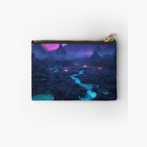 Item preview, Volcanic Alien World with Glowing Obsidian and Bioluminescent Flowers designed and sold by Luminous Wilds.