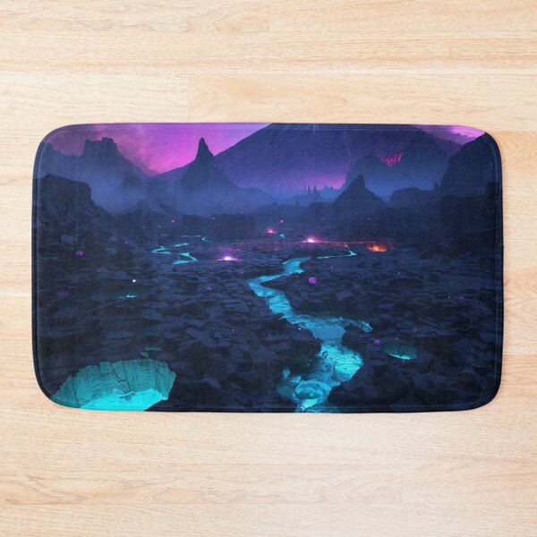 Item preview, Volcanic Alien World with Glowing Obsidian and Bioluminescent Flowers designed and sold by Luminous Wilds.