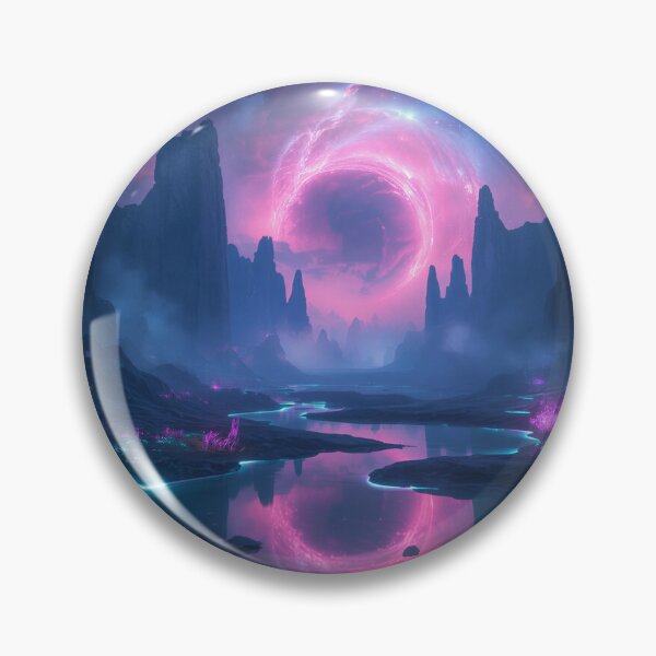 Item preview, Alien Valley with Reflective Neon Lakes and Spiral Nebula Sky designed and sold by Luminous Wilds.