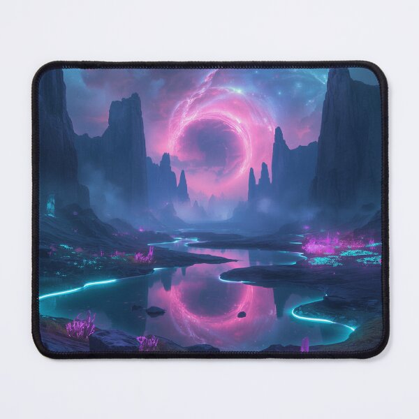 Item preview, Alien Valley with Reflective Neon Lakes and Spiral Nebula Sky designed and sold by Luminous Wilds.