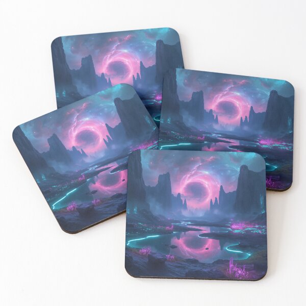 Item preview, Alien Valley with Reflective Neon Lakes and Spiral Nebula Sky designed and sold by Luminous Wilds.
