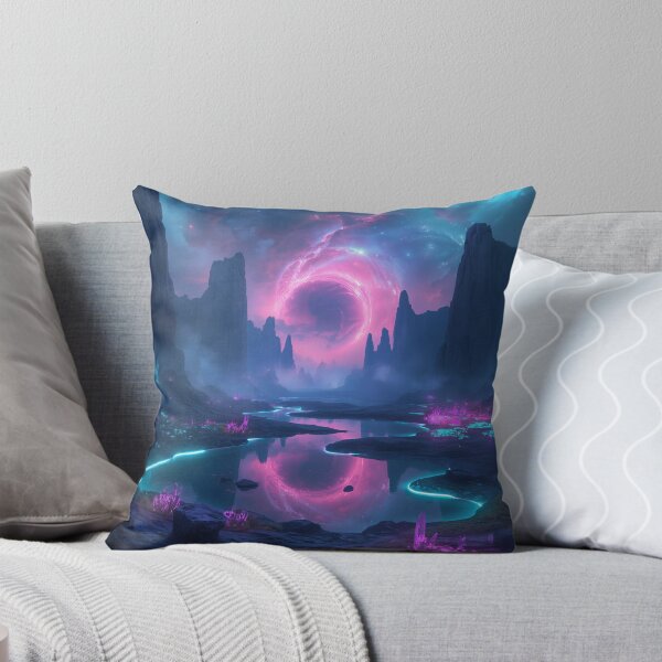 Item preview, Alien Valley with Reflective Neon Lakes and Spiral Nebula Sky designed and sold by Luminous Wilds.