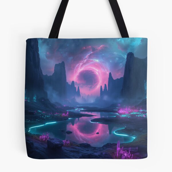 Item preview, Alien Valley with Reflective Neon Lakes and Spiral Nebula Sky designed and sold by Luminous Wilds.