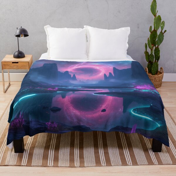 Item preview, Alien Valley with Reflective Neon Lakes and Spiral Nebula Sky designed and sold by Luminous Wilds.