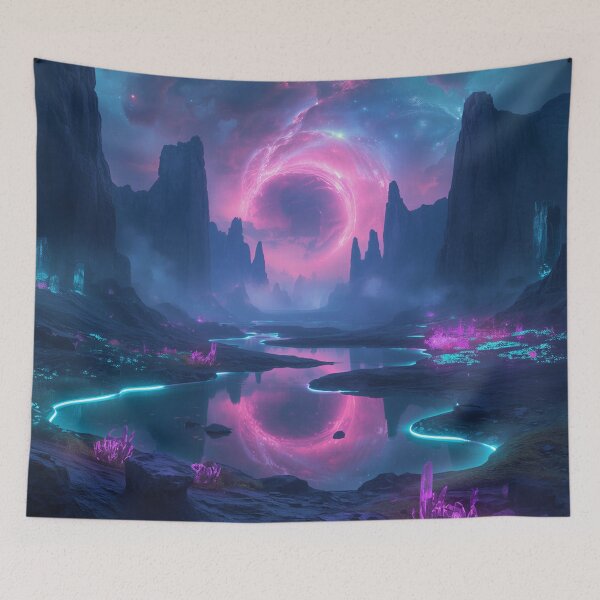 Item preview, Alien Valley with Reflective Neon Lakes and Spiral Nebula Sky designed and sold by Luminous Wilds.