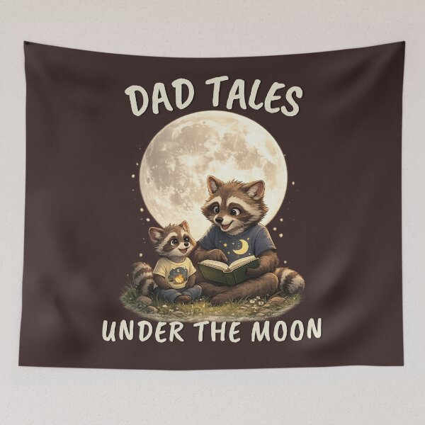 Item preview, Dad Tales Under The Moon Cute Raccoon Father Son Storytelling Shirt designed and sold by HOUSE OF TIST.