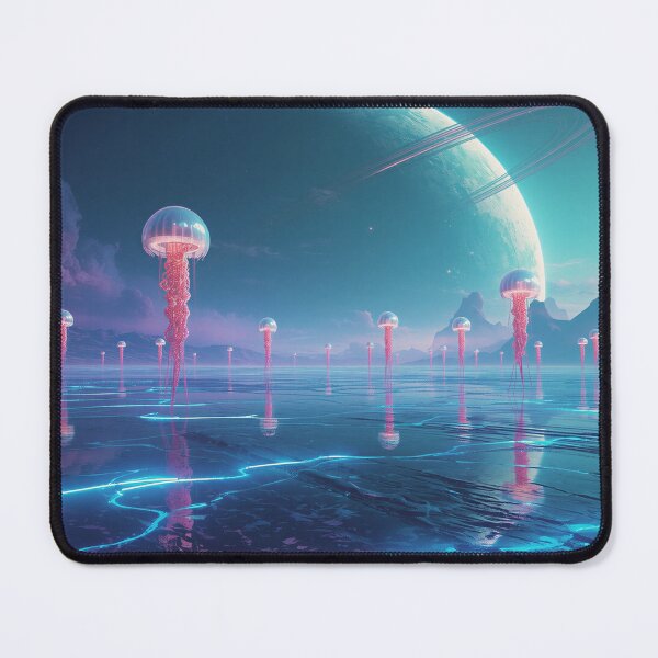 Item preview, Surreal Alien Dreamscape with Floating Creatures and Cosmic Ring Structures designed and sold by Luminous Wilds.