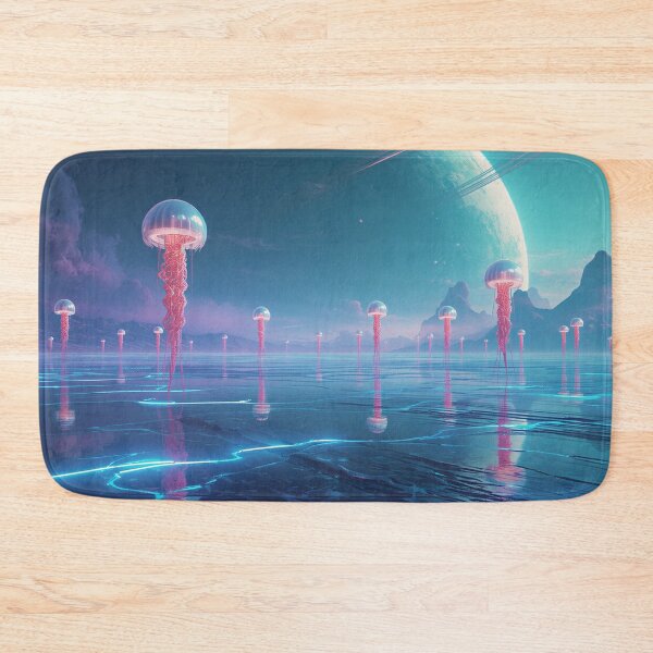 Item preview, Surreal Alien Dreamscape with Floating Creatures and Cosmic Ring Structures designed and sold by Luminous Wilds.