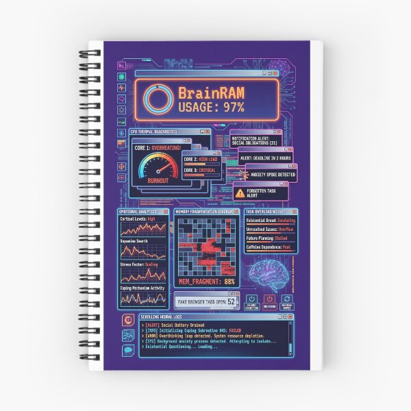 Item preview, BrainRAM Usage 97% – Overloaded Mind System Dashboard designed and sold by Prism-Bubble.
