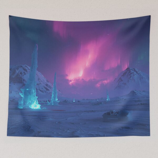 Item preview, Frozen Alien Tundra with Bioluminescent Ice and Aurora Storms designed and sold by Luminous Wilds.