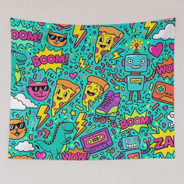 Item preview, Pizza Cats Gamer Pop Art Doodles Robots Fantasy  designed and sold by ART ATTACK ZONE.