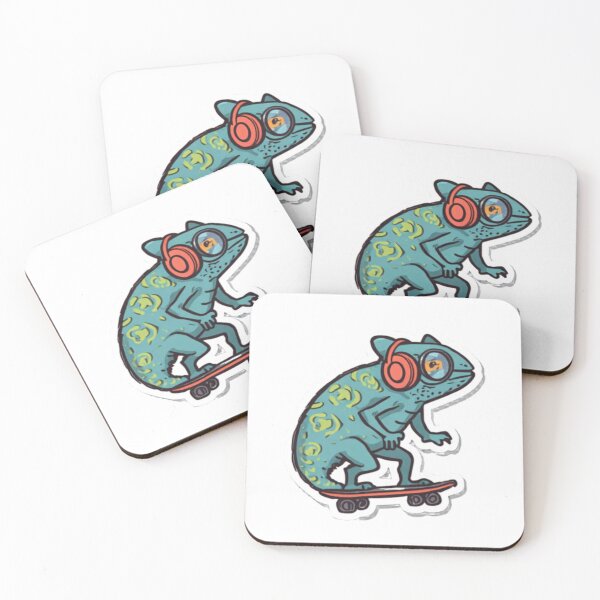 Item preview, Skater Chameleon with Headphones – Funny Cartoon Animal Sticker designed and sold by SYNTR.