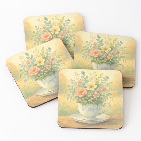Item preview, Vintage Floral Cottage core Teacup Garden Watercolor designed and sold by FunFitLife Studio.