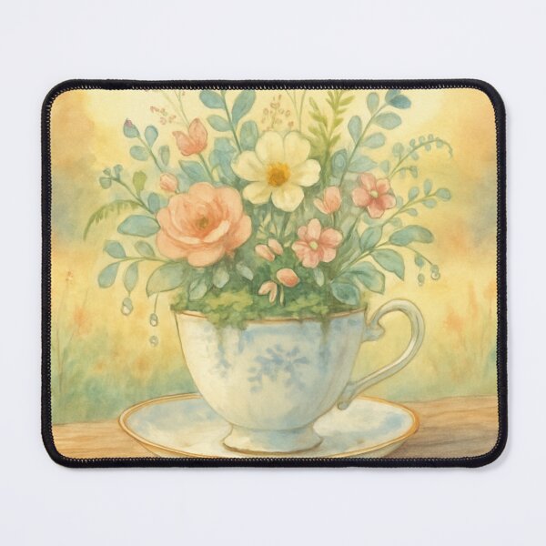 Item preview, Vintage Floral Cottage core Teacup Garden Watercolor designed and sold by FunFitLife Studio.