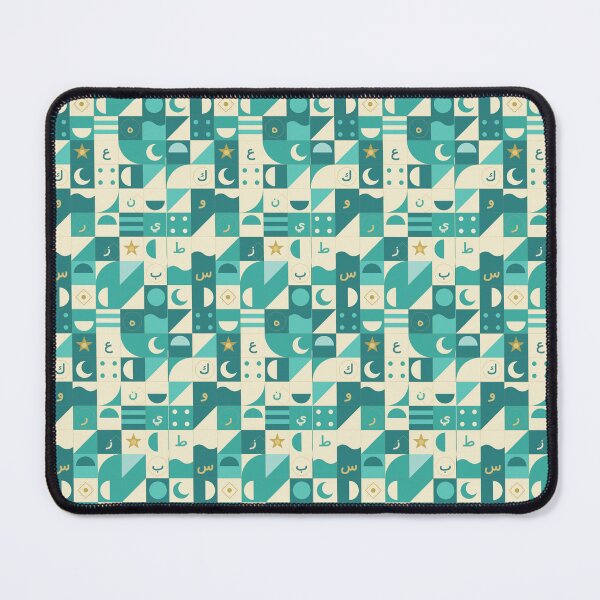 Item preview, Teal and Gold Arabic Alphabet Zellige Pattern - Bauhaus Geometric Tile Art designed and sold by Noor_Creations.