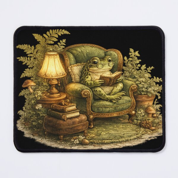Item preview, Frog Reading in Armchair Cozy Aesthetic – Intellectual Book Lover Illustration | Frog Bookworm Gift designed and sold by irfanshikh.
