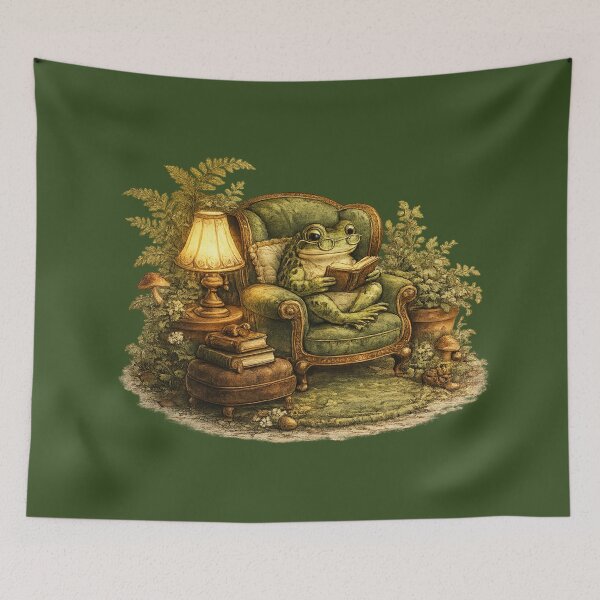 Item preview, Frog Reading in Armchair Cozy Aesthetic – Intellectual Book Lover Illustration | Frog Bookworm Gift designed and sold by irfanshikh.