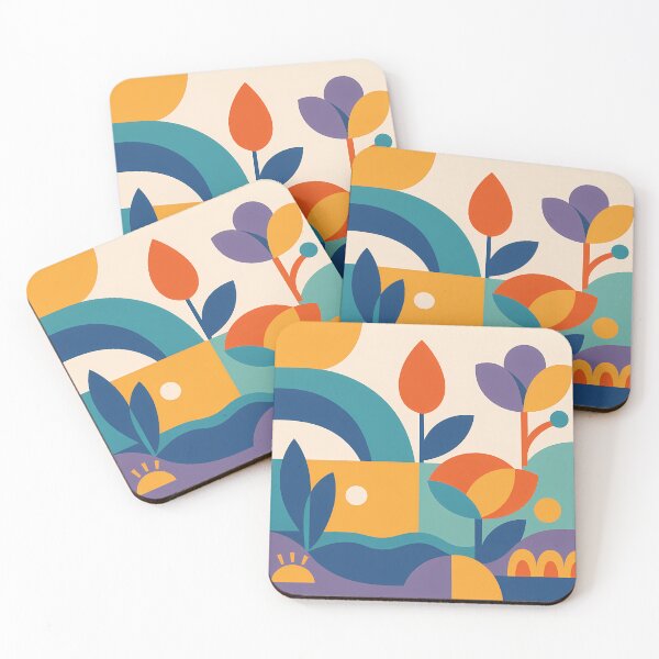 Item preview, Geometric Floral Garden in Retro Colours designed and sold by InkSmithery.
