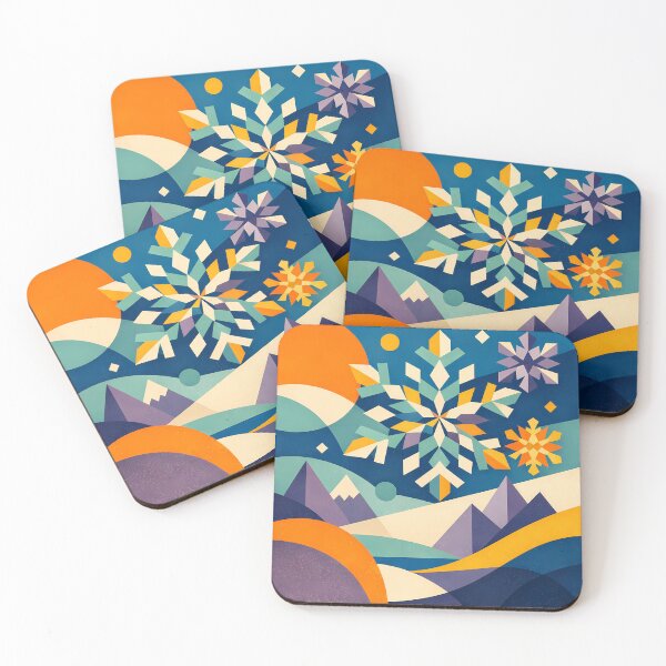 Item preview, Geometric Snowflakes over Winter Mountains designed and sold by InkSmithery.
