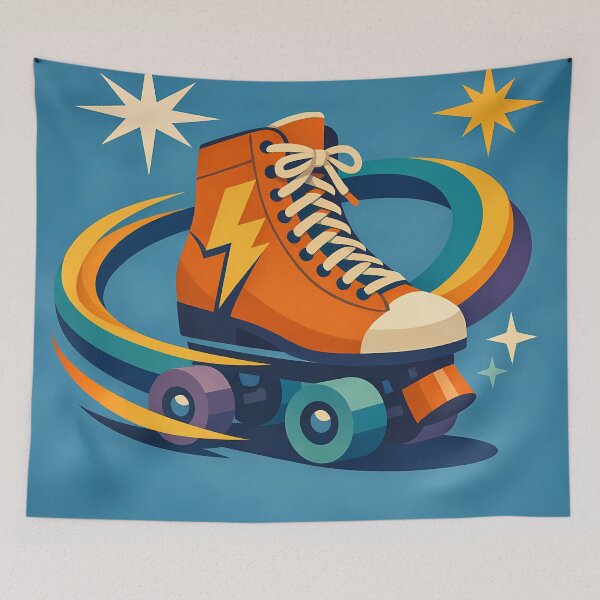 Item preview, Orange Lightning Roller Skate with Star Swirls designed and sold by InkSmithery.
