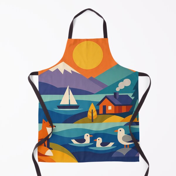 Item preview, Scandi Lake Landscape with Fox, Yacht and Cabin designed and sold by InkSmithery.
