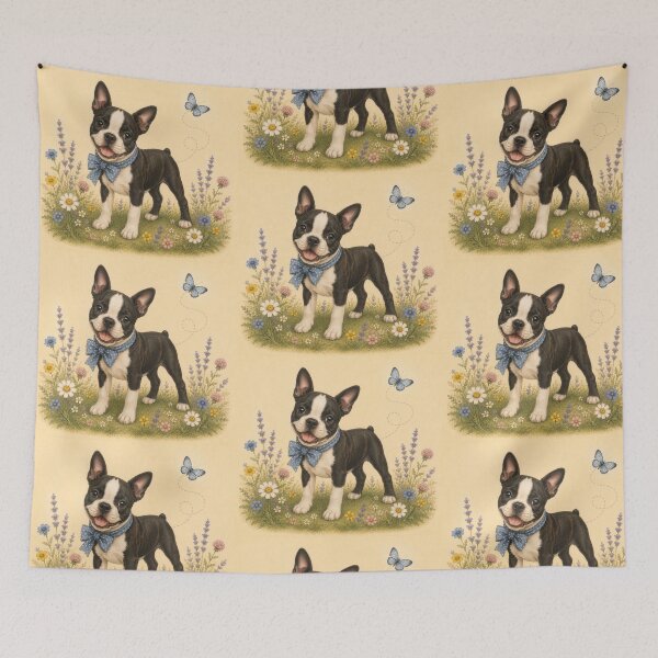 Item preview, Boston Terrier Puppy Dog Floral Baby Nursery Room designed and sold by DogGonePeople.