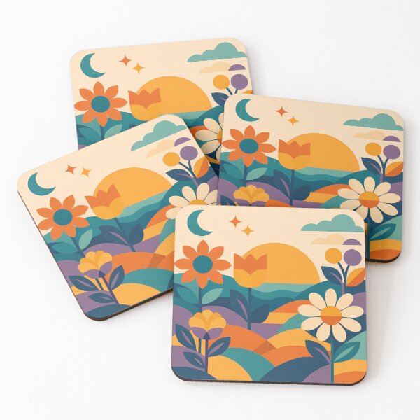 Item preview, Geometric Floral Landscape with Sun and Moon designed and sold by InkSmithery.