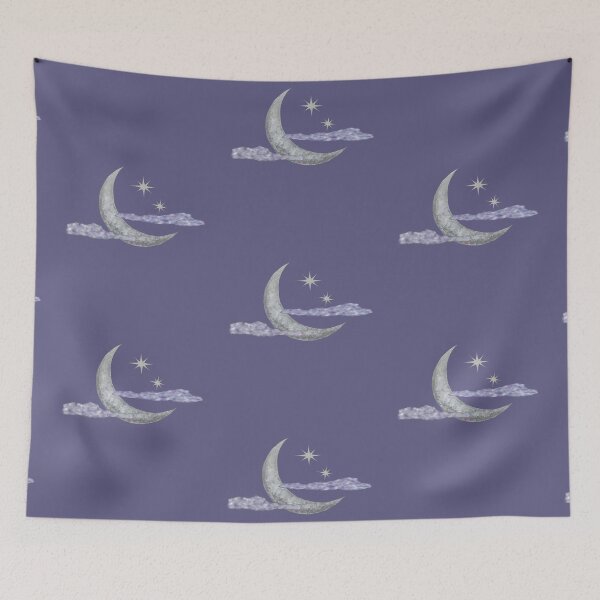 Item preview, Crescent moon with two stars and clouds designed and sold by creaphyl28.