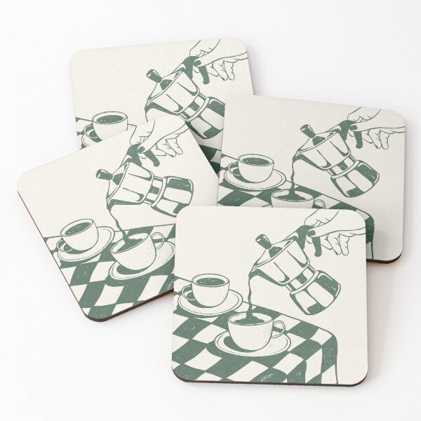 Item preview, Vintage Moka Pot Coffee Art Print with Green Checkered Tablecloth designed and sold by samahl_l.