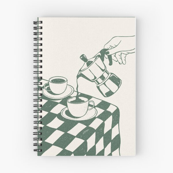 Item preview, Vintage Moka Pot Coffee Art Print with Green Checkered Tablecloth designed and sold by samahl_l.