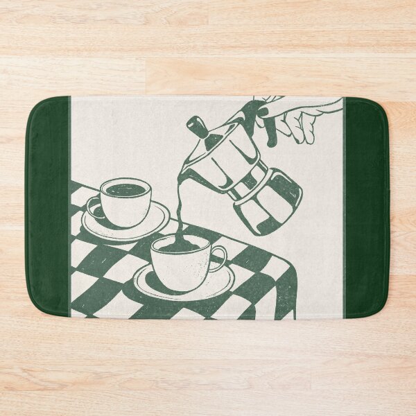 Item preview, Vintage Moka Pot Coffee Art Print with Green Checkered Tablecloth designed and sold by samahl_l.