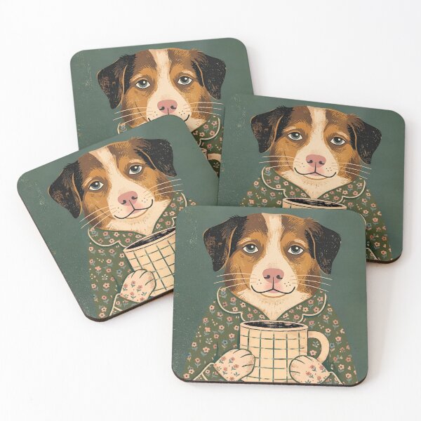 Item preview, Cute Vintage Dog in Floral Pajamas Drinking Coffee designed and sold by infinitearte.