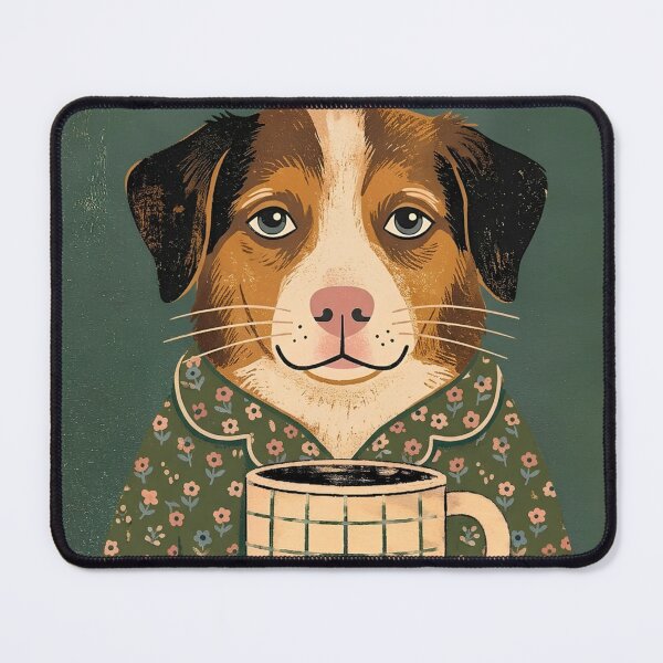 Item preview, Cute Vintage Dog in Floral Pajamas Drinking Coffee designed and sold by infinitearte.