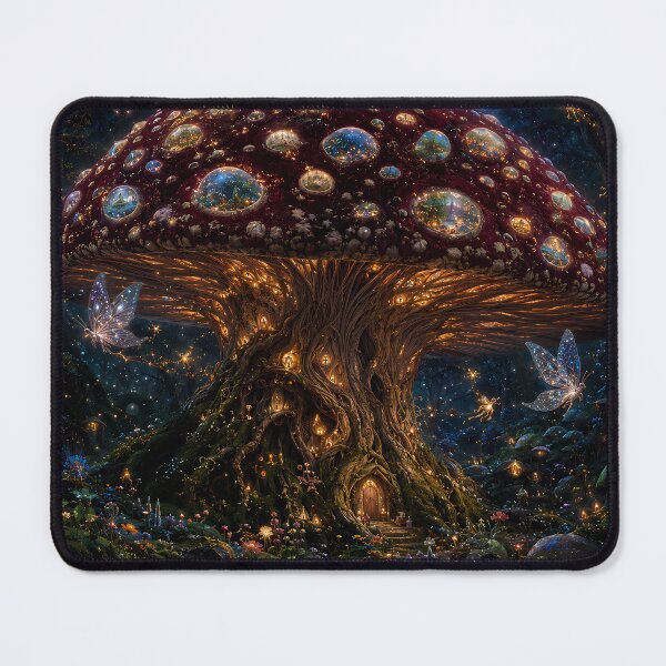 Item preview, Cosmic Mushroom Kingdom — Bioluminescent Fantasy Ecosystem — Cottagecore Goblincore Wall Art Print" designed and sold by Bossygraphicske.