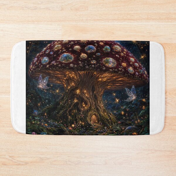 Item preview, Cosmic Mushroom Kingdom — Bioluminescent Fantasy Ecosystem — Cottagecore Goblincore Wall Art Print" designed and sold by Bossygraphicske.