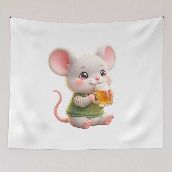 Item preview, Kawaii Mouse Drinking Beer Cute Anime Pub Art designed and sold by josflo12.