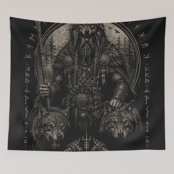 Item preview, Viking Werewolf Ulfhednar Berserker Wolf Runes Crest designed and sold by DarkOriginArts.