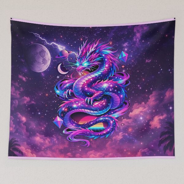 Item preview, Cosmic Dragon Guardian – Neon Celestial Serpent of the Stars designed and sold by MysticOzzy.