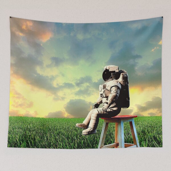 Item preview, cinematic astronaut in surreal sunset meadow field  designed and sold by FahdSpaceArt.