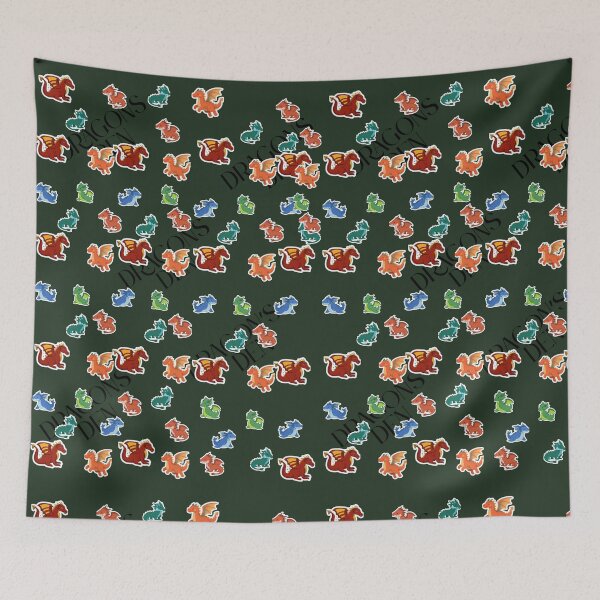 Item preview, Colorful Fantasy Dragon Pattern on Dark Green designed and sold by SubhAksara.