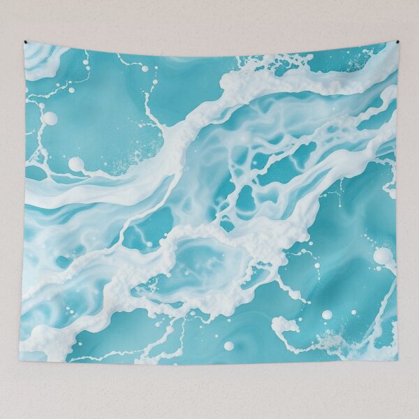 Item preview, Luxurious Turquoise Blue Ocean Foam Silk Satin Waves designed and sold by IntelliMindDesigns.