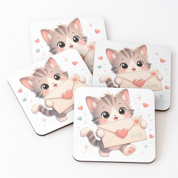 Item preview, Tiny Mail Cat – Cute Kawaii Kitten with Love Letter designed and sold by Seculinator.