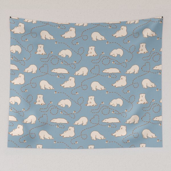 Item preview, Cute polar bear and bee pattern blue kawaii print designed and sold by Design by Ishika.