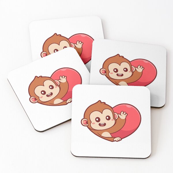 Item preview, Cute Waving Monkey Peeking from Big Heart designed and sold by Hestercat.