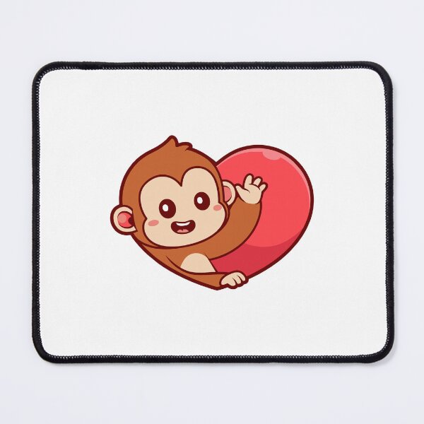 Item preview, Cute Waving Monkey Peeking from Big Heart designed and sold by Hestercat.