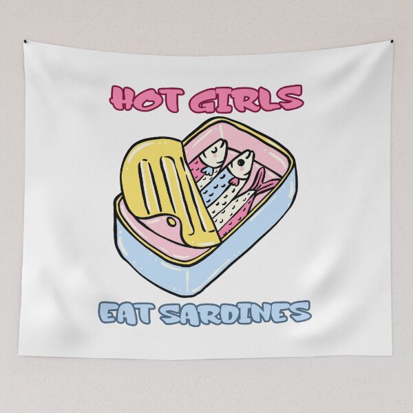 Item preview, Hot Girls Eat Sardines Funny Retro Meme Design designed and sold by CleanDecor.