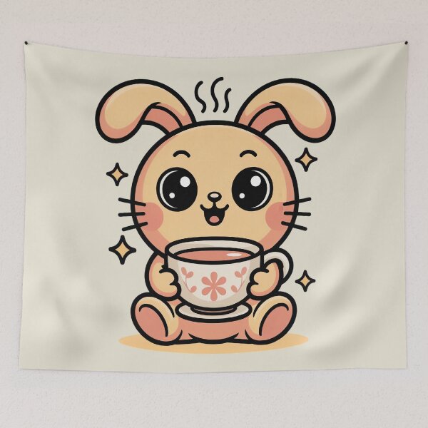 Item preview, Cute Kawaii Bunny Drinking Tea Cozy Aesthetic designed and sold by AlexandraSand.